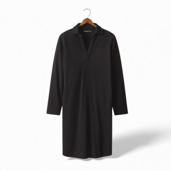 American Giant Polo Shirt Dress Womens M Black Popover Long Sleeve Cotton NEW - Picture 2 of 7